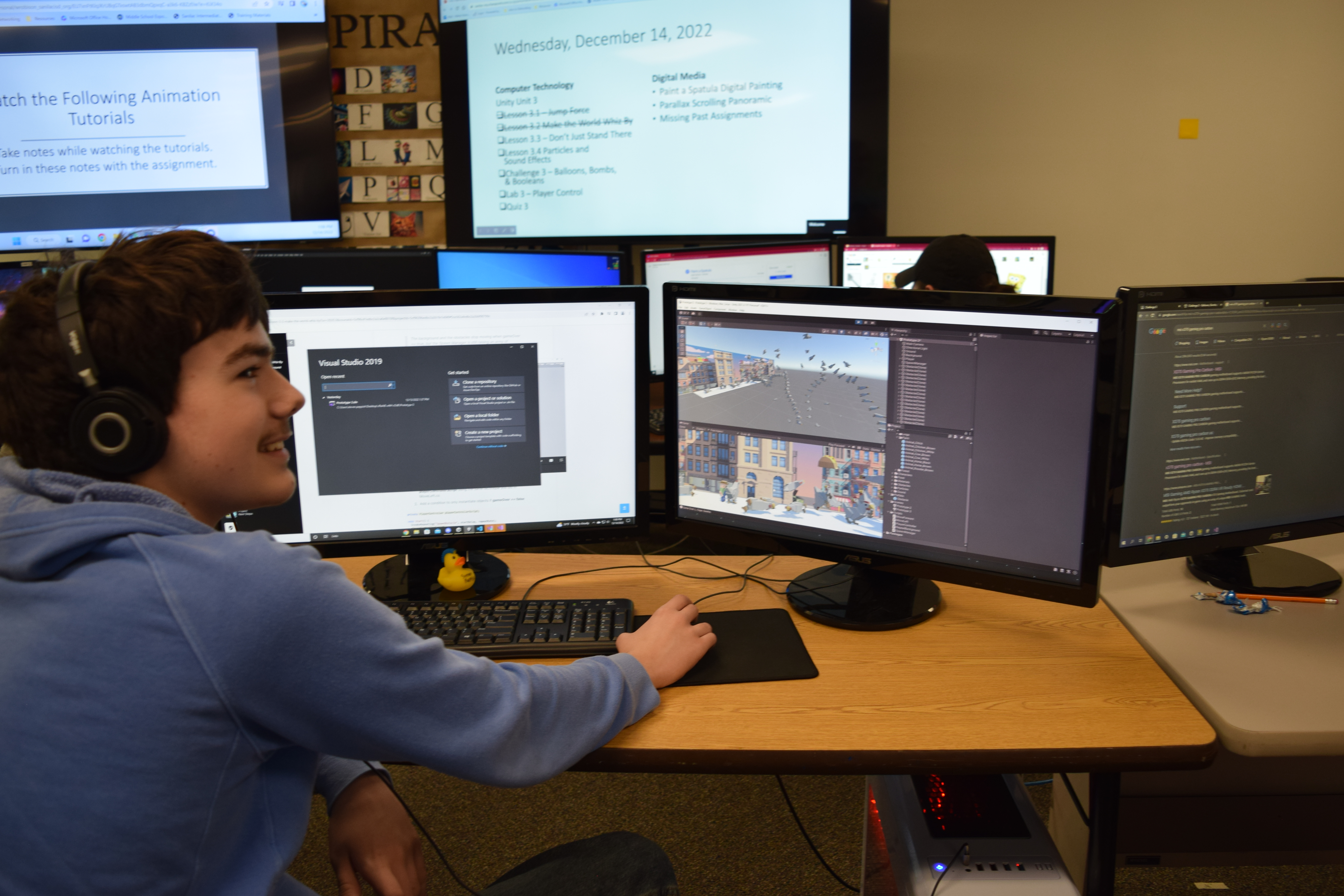 Student working on Unity
